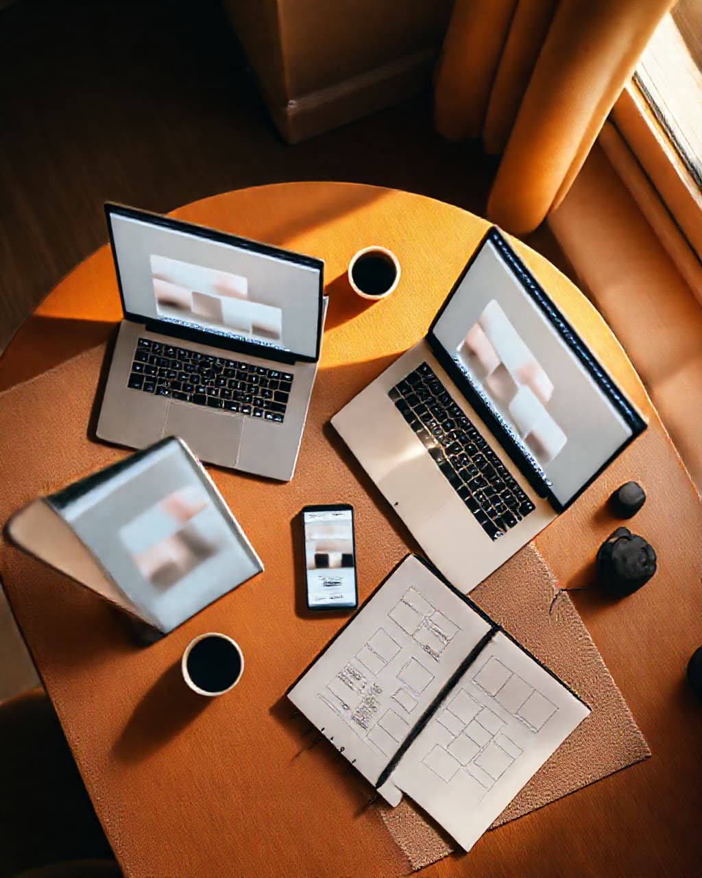 Web ve yazılım projesi üzerinde çalışılan iki dizüstü bilgisayarlı masa, İpek Patent